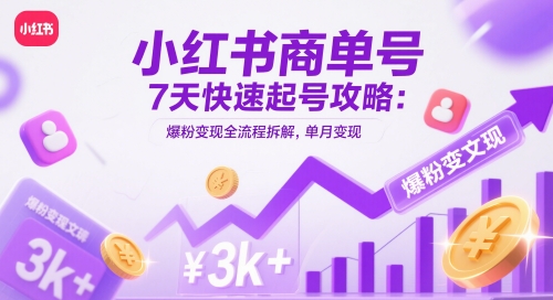 小红书商单号7天快速起号攻略：爆粉变现全流程拆解，单月变现3k+-wanlih项目库