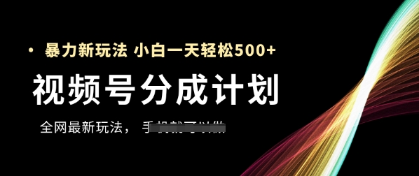 视频号分成计划，全网最暴力玩法，新手一天也能轻松5张+-wanlih项目库