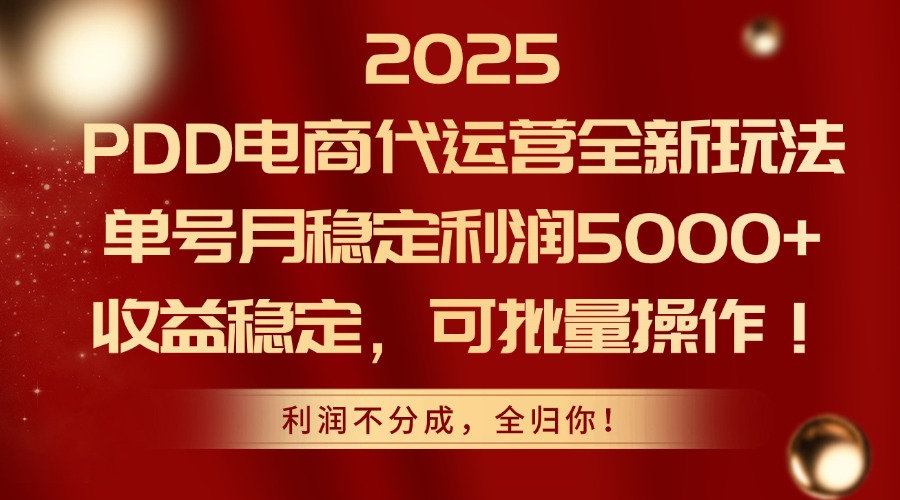 2025PDD电商代运营全新玩法，单号月稳定利润5000+，收益稳定，可批量操作-wanlih项目库