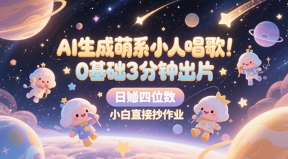 AI生成萌系小人唱歌，0基础3分钟出片，28个作品涨粉8.9W，单条最高19W赞，日入四位数，小白直接抄作业-wanlih项目库