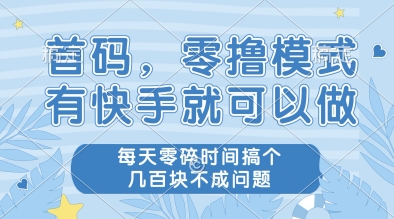 首码，零撸模式，有快手就可以做，每天零碎时间搞个几张不成问题【揭秘】-wanlih项目库