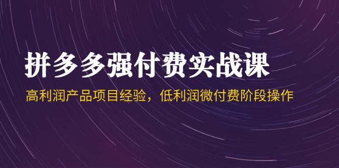拼多多强付费实战课-44期，高利润产品项目经验，低利润微付费阶段操作-wanlih项目库